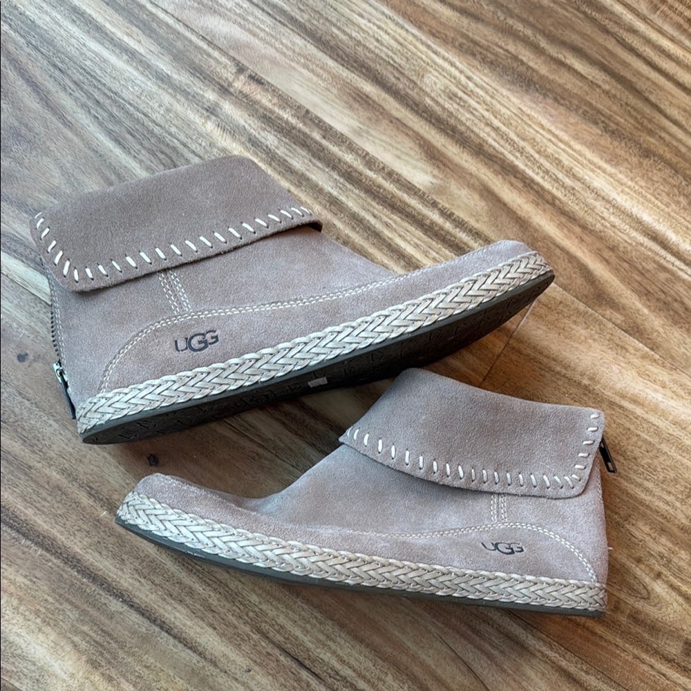 UGG Suede Ankle Boots in Taupe with Braided Trim